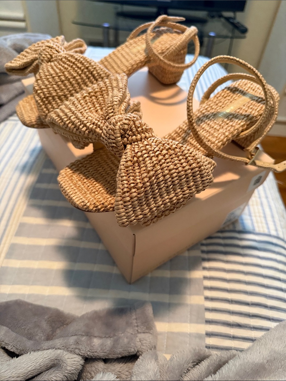 Loeffler Randall Woven Bow Sandals - Natural Beige